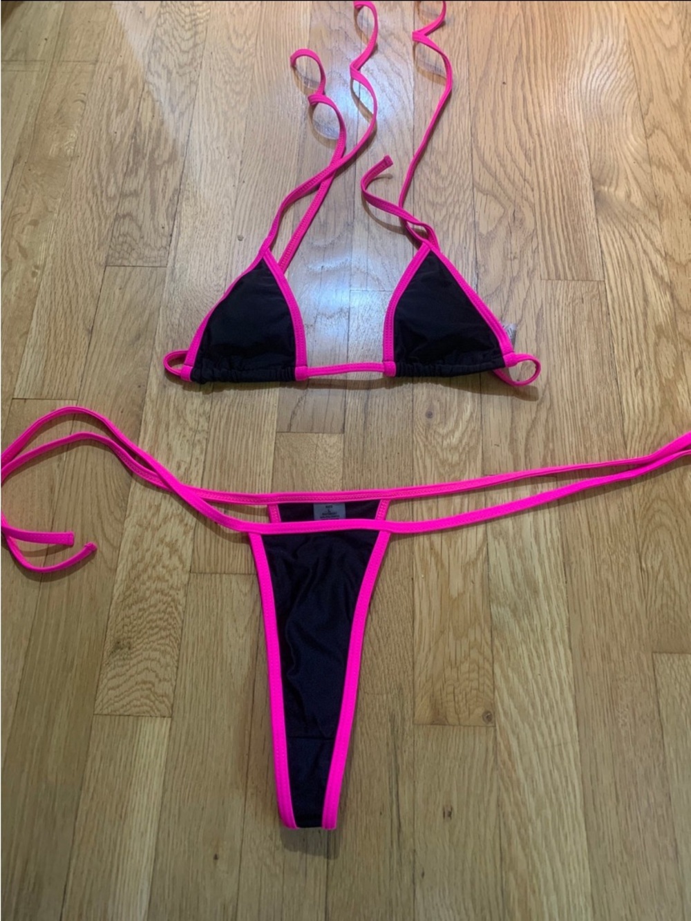 Fashion Nova Black Bikini with Neon Pink Trim